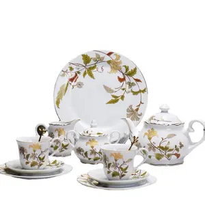 Hot selling Nordic flower patterned porcelain coffee set and plate