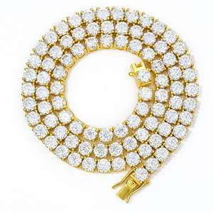 Collar de cadena tipo tenis de plata de ley S925 chapado en oro de 5 mm con diamantes de moissanita para hombre y mujer, venta al por mayor - Product Image 1