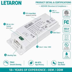 ไดรเวอร์<span class=keywords><strong>ไฟ</strong></span> LED สำหรับกระจกห้องน้ำแบบหรี่แสงได้ TRIAC 12V 24V ป้องกันไฟฟ้าลัดวงจร รับรองโดย FCC ETL รับประกัน 30,000 ชั่วโมง - Product Image 2
