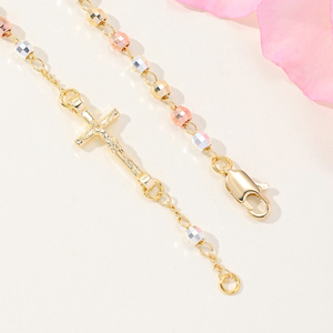 Braccialetti da donna con ciondolo a croce, rosario tricolore, San Benedetto, braccialetti religiosi con perline della Vergine Maria di Guadalupe, placcati in oro. - Product Image 4