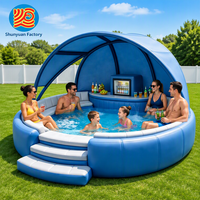 Bar de piscine gonflable personnalisé avec auvent, piscine gonflable avec canapé, bar de piscine flottant commercial en PVC avec sièges