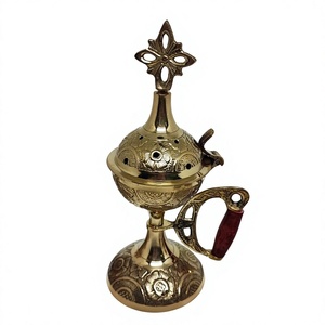 Brûleur d'encens décoratif en laiton, style vintage, avec croix, fournitures d'église de Jérusalem, brûleur d'encens orthodoxe vintage, usage religieux - Product Image 1