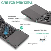 Clavier BT pliable B033 avec pavé tactile, mini clavier sans fil rechargeable, ultra fin, pliable, pour tablette et ordinateur portable
