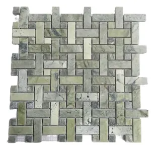 Мраморная мозаичная плитка thassos с зелеными венами ming, зеленая и белая корзина для плетения, мозаичное напольное покрытие, интерьерный фон для стены