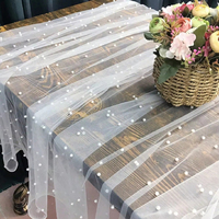 Nappe en gaze de perles blanches 100 % polyester, crochetée, carrée, lavable, transparente, pour la maison, les mariages et la décoration extérieure