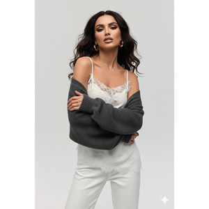 Women's Smoke Grey <b>Knitted</b> Raglan Sleeve <b>Bolero</b> Cardigan Korean Style All Seasons Wear - Product Image 3