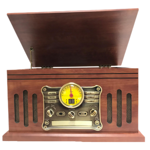 Tourne-disque audio 6-en-1 au design vintage, lecteur de disques vinyles et gramophone avec connexion PC/3 vitesses - Product Image 1