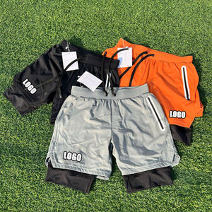 Custom Men's Contrast Color 2 In 1 <b>Shorts</b> Quick Dry Side <b>Zipper</b> Double Layer Sports <b>Shorts</b> - Product Image 3
