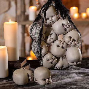 Ornamento Horror di Halloween Mini decorazione della testa dello scheletro ciondolo casa stregata tasca della rete piccola bambola del diavolo - Product Image 1