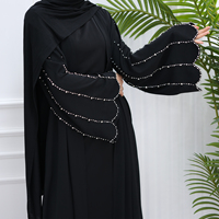 Abaya Noire de Luxe Loriyya 2025 de Dubaï pour Femme, Robe Musulmane Cardigan Perlé Diamant, Abaya Ouverte sur le Devant, Vêtement Islamique