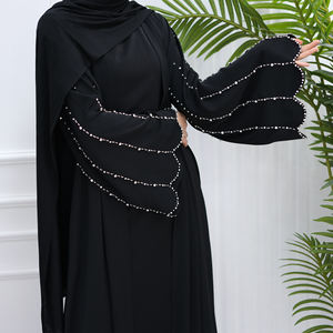 Abaya de Luxe <span class=keywords><strong>Noire</strong></span> Dubaï Loriya 2025 pour Femme Musulmane, <span class=keywords><strong>Robe</strong></span> Islamique Cardigan Ouvert à l'Avant avec Perles de Diamant - Product Image 2