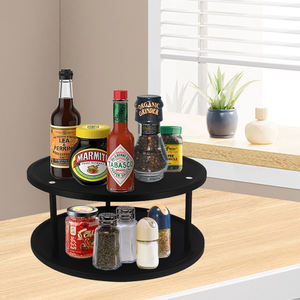 Soportes de almacenamiento para tocadiscos negros, estante de almacenamiento de especias de doble nivel de Metal, organizador giratorio de condimentos <span class=keywords><strong>360</strong></span> para <span class=keywords><strong>encimera</strong></span> de <span class=keywords><strong>cocina</strong></span> - Product Image 1