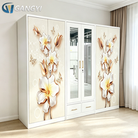 Armoire métallique exquise à 6 portes avec miroir et tringle de suspension, tiroirs de rangement imprimés et serrure à clé pour penderie