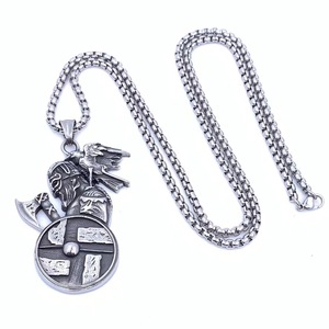 Viking Raven Warrior Pendant Stainless Steel Shield Axeman Themed Men's <b>Necklace</b> Gift 216075 - Product Image 5