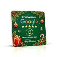 Support de table NFC en PVC spécial Noël avec code QR pour avis Google – Plaque « Tappez pour laisser un avis » pour restaurants, commerces de détail et décoration