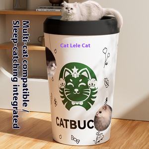 Cangkir kopi kertas bergelombang terintegrasi gaya kartun rumah besar kucing dek ganda dengan penggaruk kucing untuk hiburan kucing - Product Image 3