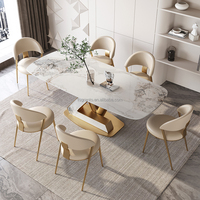 Table à manger en marbre et acier inoxydable doré, style italien, vente chaude, meubles de maison