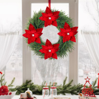 Fleur de Poinsettia de Noël en Velours Rouge, Fleur Artificielle de 34 cm, Décoration Florale de Fêtes pour la Collection de Noël, Vente en Gros