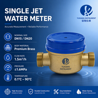 Compteur d'eau monophasé à jet froid et chaud en laiton certifié CE ISO IP68 OEM Chine, 1,5 m/h DN15-25