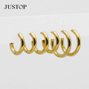 Boucles d'oreilles Huggie unisexes tendance Hip Hop, style punk classique, en acier inoxydable plaqué or avec agate, respectueuses de l'environnement, pour mariage - Product Image 2