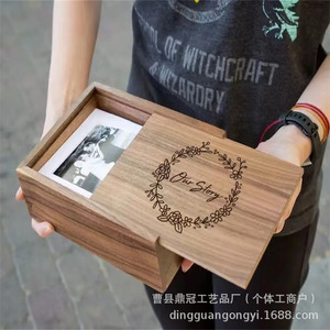 Walnut Wood Pull Out <b>Storage</b> <b>Box</b> Rectangular <b>Photo</b> Letter Collection <b>Box</b> Home Bedroom Decorative <b>Storage</b> - Product Image 4