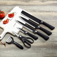 3-8In multifonctionnel en acier inoxydable noir gaufrage lame Chef revêtement antiadhésif couteau de cuisine ensemble 6 pièces OEM