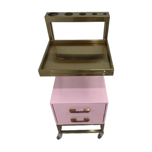 Chariot de salon moderne de luxe en métal inoxydable rose et bois doré Salon de coiffure Spa Salon de beauté Meubles Outils Chariots à main Chariot à outils - Product Image 3