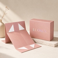 Caja Plegable Integrada Rosa, Papel con Estampado Dorado en Relieve, Personaliza tu Logotipo para Regalos, Zapatos, Ropa y Joyería