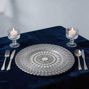 Assiettes de présentation modernes en <span class=keywords><strong>verre</strong></span> texturé de 13 pouces avec bordure en dentelle et points perlés, multicolores (or, argent, or rose), pour mariage - Product Image 2