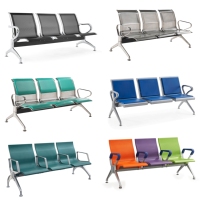 Chaise d'attente de réception, banc triple, 3 places, mousse PU, noir, rouge, bleu, siège médical pour hôpital, chaise d'attente
