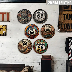 Panneaux métalliques ronds vintage rétro américains pour autoroute, décoration murale pour <span class=keywords><strong>garage</strong></span> de voitures classiques ou « man cave » - Product Image 4
