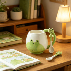 Taza de Cerámica Creativa con Diseño 3D de Rana en Relieve, con Tapa, Personalizada, Linda Taza de Café de Cerámica con Dibujos Animados para <span class=keywords><strong>el</strong></span> Desayuno de los Niños, Venta al Por Mayor - Product Image 4