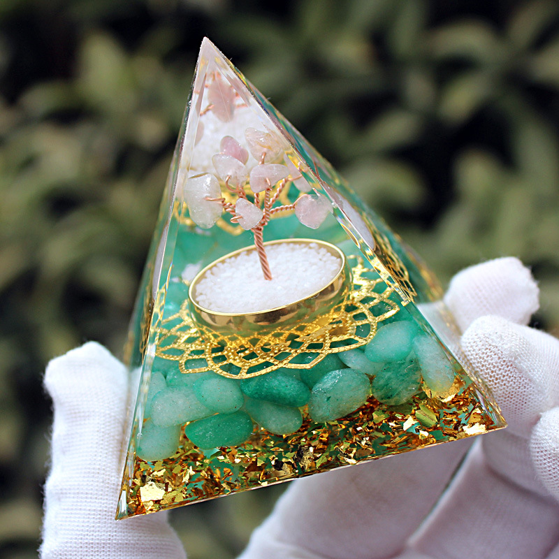 Rose quartz tree metal plating with green aventurine