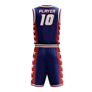 Ensemble Maillot et Short de Basketball Homme et Garçon Été Bleu Marine Blanc Rouge Personnalisable Nom Numéro d'Équipe Tenue Sublimée Sans Manches - Product Image 3