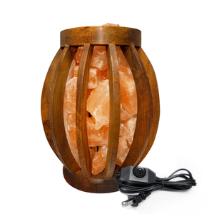 Lámpara de Sal Hecha a Mano de Madera Redonda con Bloques de Sal Rosa del Himalaya, Decoración Rústica para el Hogar, Artesanía Natural - Product Image 4