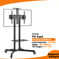 Support TV mobile à prix d'usine pour téléviseurs de 32 à 65 pouces jusqu'à 100 lb, support TV noir sur roulettes, support de sol portable avec roulettes