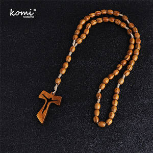 Nuova collana con ciondolo a croce vuota con <span class=keywords><strong>perline</strong></span> in legno per donna <span class=keywords><strong>uomo</strong></span> cattolico Cristo religioso Gesù rosario regalo - Product Image 2
