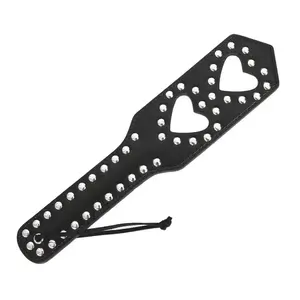 SM Bondage Double Heart Hollow PU Leather Rivet Spanking Paddle Cosplay Queen Flog Spanking Slapper