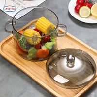 Fournitures de cuisine Grande capacité Grande taille 1500ml Poêle de cuisson transparente résistante à la chaleur avec couvercle en verre