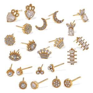 Boucles d'oreilles en alliage de zinc plaqué or, cristal, couronne, lune, forme de cœur, bijoux de fête pour femmes EH887 EH902 - Product Image 5