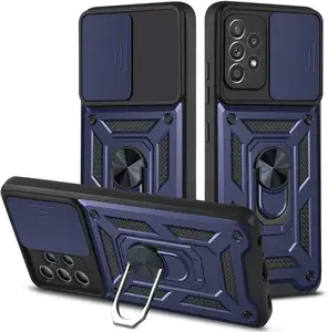 Slide Camera Lens Protection Phone Cover For Redmi 13C 12C 12 10C Ring Holder Magnetic Kickstand Shockproof Mobile Case