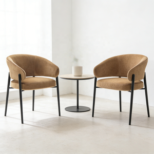 Sillón Moderno Nórdico con Respaldo Curvo Tapizado en Terciopelo y Estructura de Metal Negro para Sala de Estar, Dormitorio y Apartamento - Product Image 4