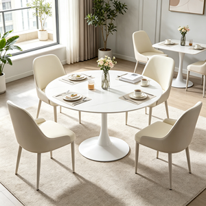 Elegante Mesa de Comedor Redonda de Piedra Sinterizada, Tablero con Aspecto de Mármol Blanco, Base de Pedestal Tipo Tulipán, Muebles de Comedor para Cocina y Restaurante - Product Image 1