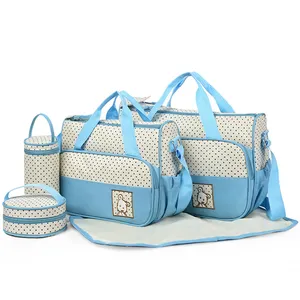 Nova Moda 5 em 1 Mummy Travel Tote Handbag Baby Diaper Mother Bag 5 pcs Set Com Suporte de Garrafa Mudando Pad