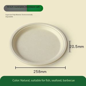 Assiettes biodégradables en bagasse de canne à sucre de 10 pouces, compostables, jetables, directement de l'usine, pour l'emballage alimentaire et la restauration - Product Image 2