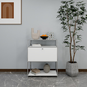 Mesitas de noche blancas de acero inoxidable simples modernas, mesita de noche Modular de Metal para dormitorio, Hotel, Villa, apartamento - Product Image 1