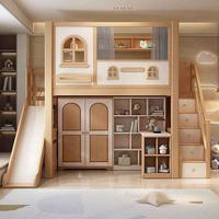 Lit mezzanine moderne en bois massif taille double avec bureau intégré pour enfants – Conception gain de place pour chambre et usage scolaire