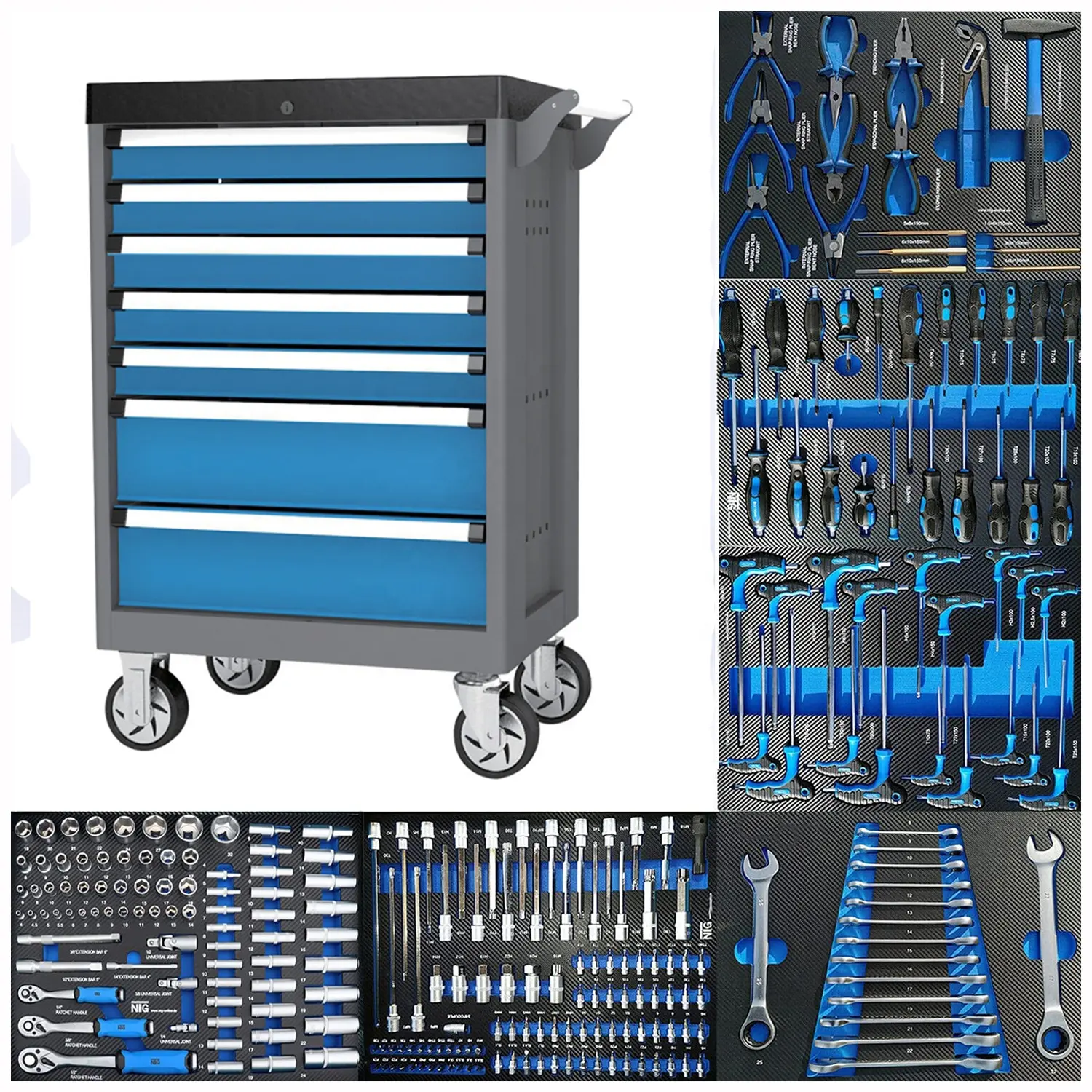 Armario con carrito de herramientas para almacenamiento, juego de herramientas automáticas, 258 unidades