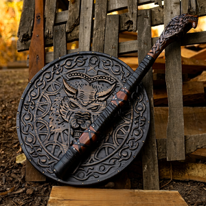 Ensemble hache et bouclier viking forgés à la main, en acier à haute teneur en carbone, pour le camping, la décoration médiévale, objet de collection THEWIZ CRAFTS, garantie 3 ans - Product Image 1