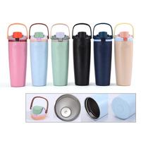 Gobelet isotherme portable en acier inoxydable 304 à double paroi de 30 oz avec couvercle verrouillable et paille, maintien thermique de 6 à 12 heures pour voiture et extérieur